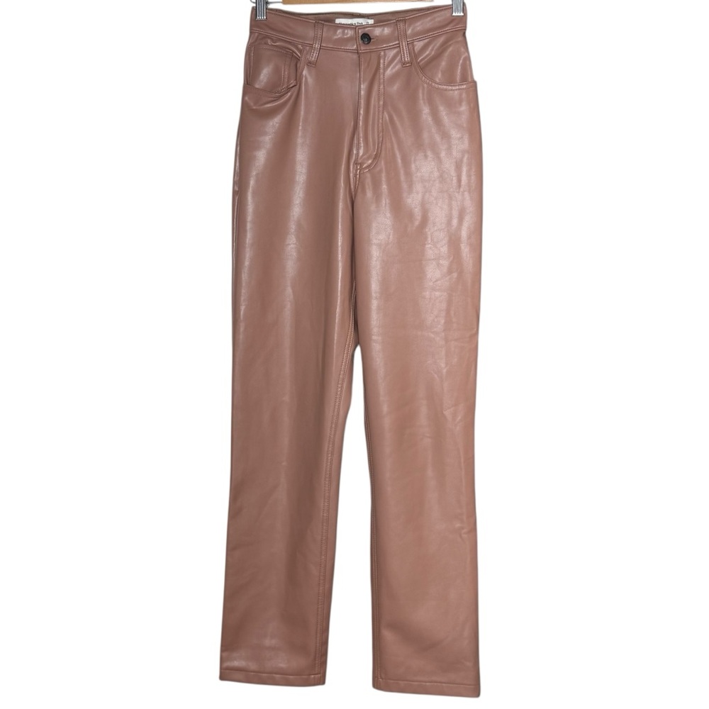 Abercrombie & Fitch Curve Love 90s Vegan Leather Straight Leg Pant Size 4 Pink